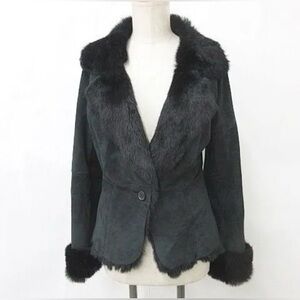 Women's y2k / 90’s rabbit fur & suede black jacket small